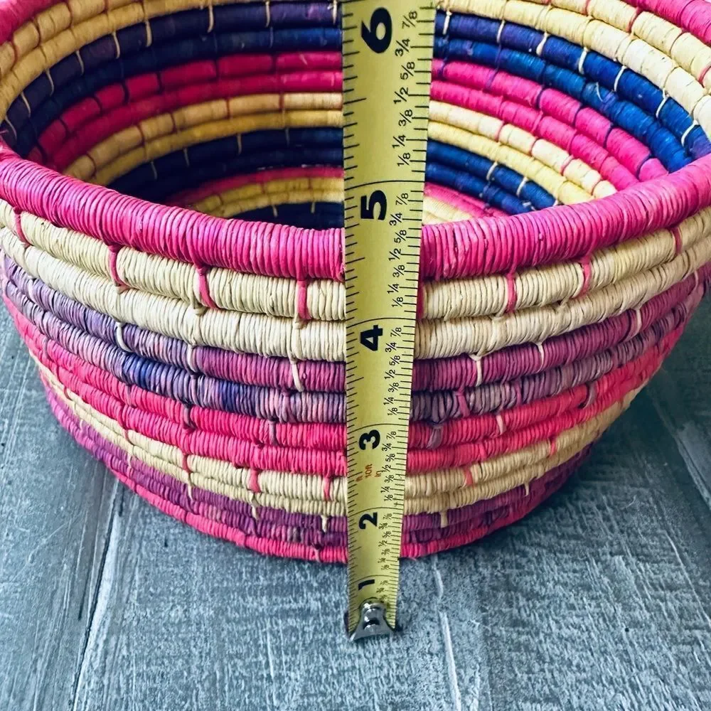 Bohemian Pink Hand Woven Straw Baskets Decor Bundle Lot